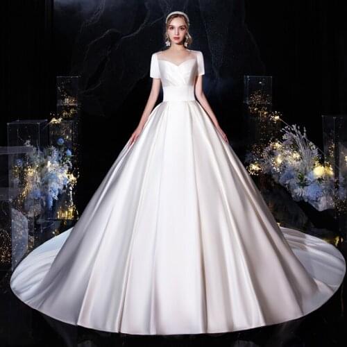 Vestido De Noiva 2020 Gryffon Classic O-neck Wedding Dress With Train Luxury Satin Ball Gown Princess Robe De Mariee Plus Size