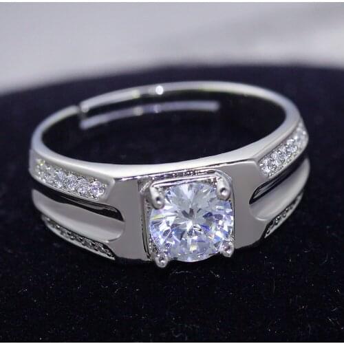 Silver Plated Couple Wedding Ring Women Ring Fashion Simple Four Claws Square Cubic Zirconia Ring Give Girlfriend Birthday Gift