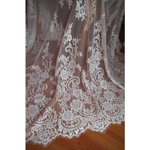 3 yards Off White Chantilly Lace Fabric Graceful Franch Eyelash Bridal Lace Fabric Wedding Fabric Headband Fabric 59" width