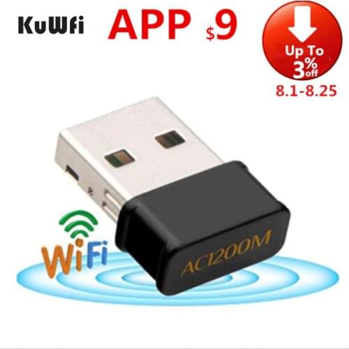 KuWfi 1200Mbps USB Wifi Adapte Network Card Dual Band Wifi Adapter 2.4G/5.8G Wifi Antenna for WindowsXP/Vista/7/8/10 Mac OS