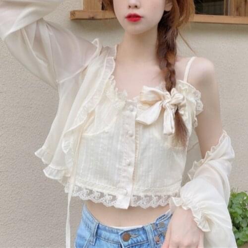 Summer Solid Casual Fairy Blouse Tops for Women French Beach Outing Pretty Sexy Mini Strap Vest Chiffon Sweet Blouse Tops 2021
