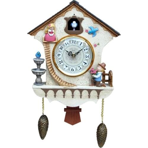Pendulum Pastoral Cuckoo Clock Retro Creative Large Cartoon Wall Watch Living Room Simple Reloj Pared Clocks with Bird EB50WC