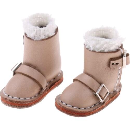Fashion Shoes PU Leather Mid Calf Buckle Boots for 12'' Blythe Doll - Apricot