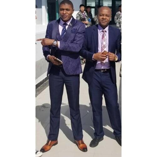 2020 NEW blue Jacquard printing men suits for wedding 3 Pieces Slim Fit Suit Mens Tuxedo Jacket vest pant PARTY gown sets