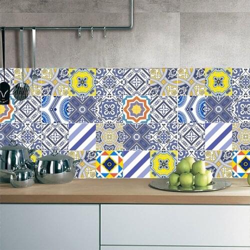 New Bohemian Style Tiles Wall Sticker Living Room Bedroom Wallpaper Bathroom Waist Line Art Mural Home Decor Waterproof Poster