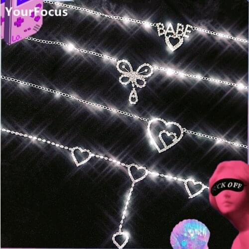 New 90s vintage flash drill butterfly baby heart waist chain cute bling bling night club disco belt