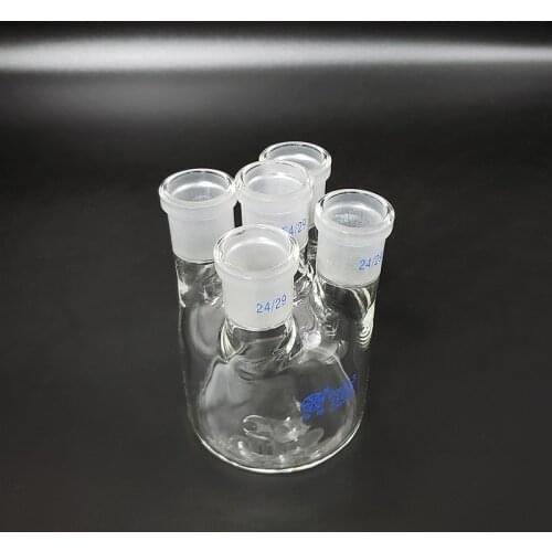 Single-layer cylindrical flat bottom five-necked flask 250ml,Joint 24/29,Single-layer reactor bottle,Straight neck