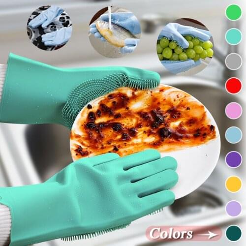 Dish Car Pet Cleaning Gloves Magic Silicone Gloves Dish Washing Glove For Household Scrubber Rubber Kitchen Home Cleaning Tools
