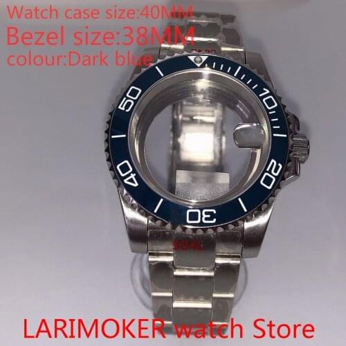 Suitable for NH35 NH36 Miyota 8215 40 mm sapphire glass 904L stainless steel case transparent back with bezel Drak blue