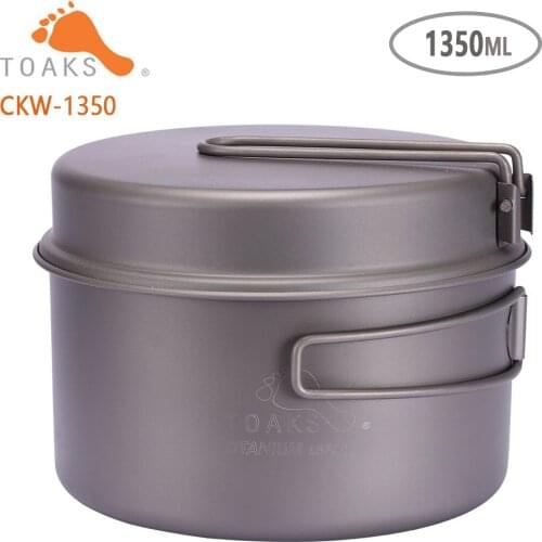 TOAKS CKW-1350 Titanium Outdoor Camping Pan Hiking Cookware Backpacking Cooking Picnic Bowl Pot Pan Set with Folded handle