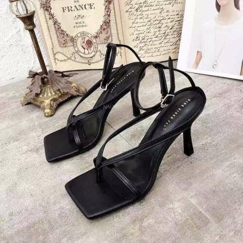 Summer Fashion Pinch Narrow Band Women Gladiator Sandal Ladies Square Open Toe Ankle Buckle Strap Stiletto Heel Mujes
