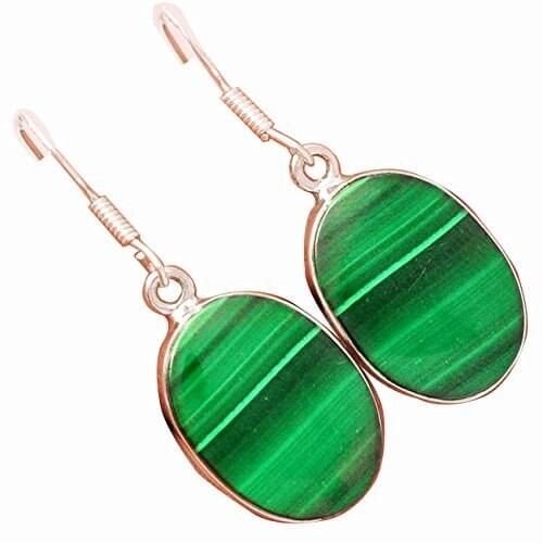 Lovegem Genuine Malachite Earrings 925 Sterling Silver,35.5 mm, AE1472
