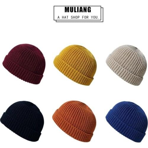 Brimless Hats Hip Hop Beanie Skullcap Street Knitted Hat Women Men Acrylic Unisex Casual Solid Pumpkin Portable Melon Cap