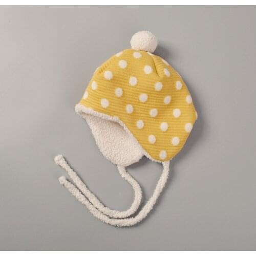 Hat Girl Earflap Winter Beanie Fleece Lining Dots Warm Pompom Autumn Skiing Outdoor Accessory For Toddler Baby
