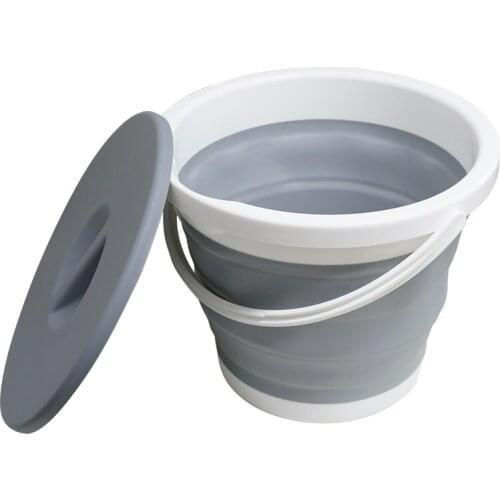5L Folding Portable Bucket with Cover Car Wash Fishing Bathroom Tool Silicone Plastic Bucket Outdoor Camping Household Supplies