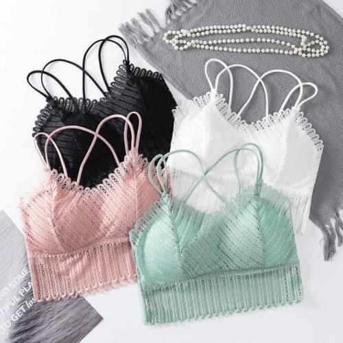 SVOKOR 2021 New Womens Lace Side Sexy Wireless Push Up Bra Cross Thin Shoulder Straps Four-Color Optional Base Underwear