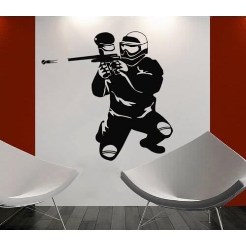Paintball Player Silhouette Sport Removable Vinyl Art Decor Wallpaper Vinyl Plane Wall stickers for Home decoration