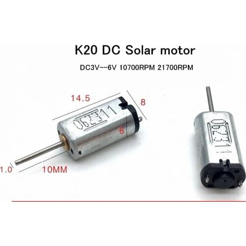 High quality K20 DC Solar motor Long shaft 10mm DC3V 6V 10700RPM 21700RPM 6*8*14.5mm MINI DIY digital camera,toys motor