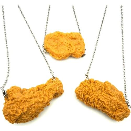 Funny Handmade DIY Simulation Fried Chicken Pendant Necklace for Women Girls Fashion Lovely Funny BBQ Bear Drink Necklace Female