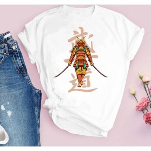 2021 Anime Samurai Warrior Women T Shirt Japanese Cartoon Tee Streetwear Tshirt Short Sleeved Graphic T-shirt Women Clothing