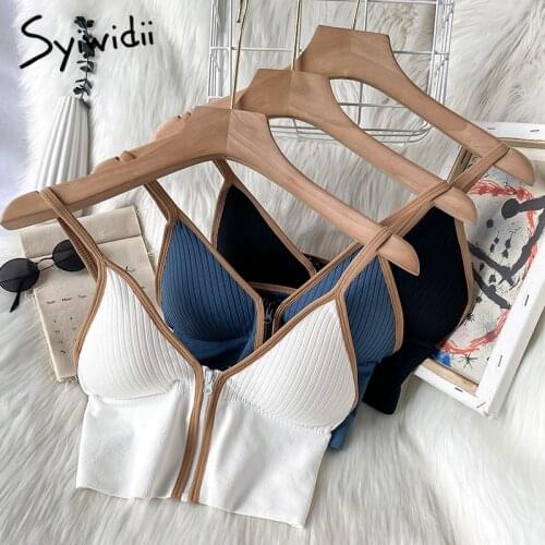 Syiwidii Zipper Camis Women V-Neck Tops Casual Sexy Solid White Black Tank Tops Spring Summer 2021 Fashion New Short Clothing