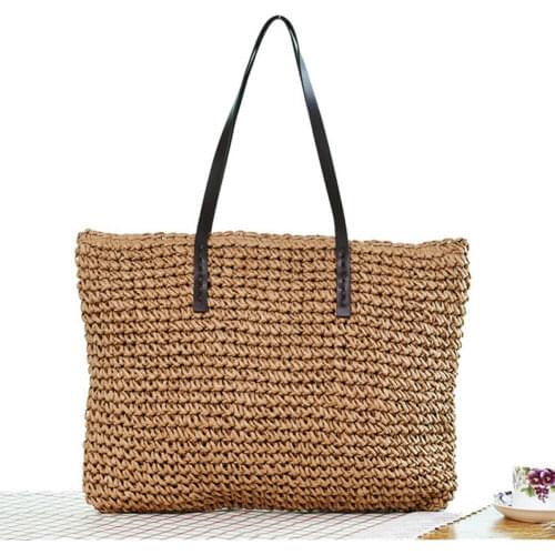 Women Summer Beach Vintage Handmade Knitted Straw Rattan Bag Large Shoulder Bags Boho Woven Handbag Tote bolso playa