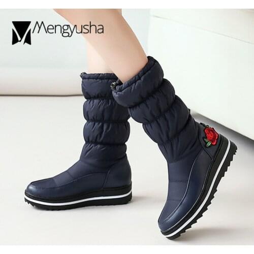 Designer rose embroider snow boots women pleated cozy plush winter boots women thickening down botas big size platform bootsc834