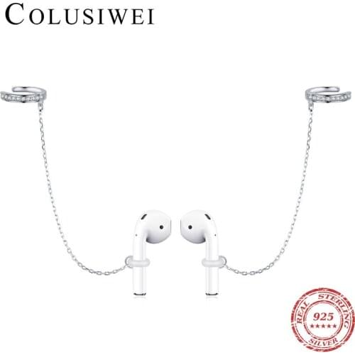 Colusiwei 925 Sterling Silver Clip Earrings For Airpod Dazzling Clear CZ Buckle Earrings For Women Jewelry Earphone Accessories