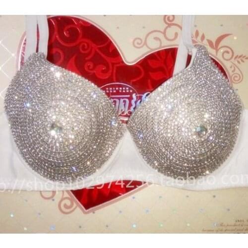 Nightclub performance bra Shiny bra Stage DJ dance Rhinestone bra
