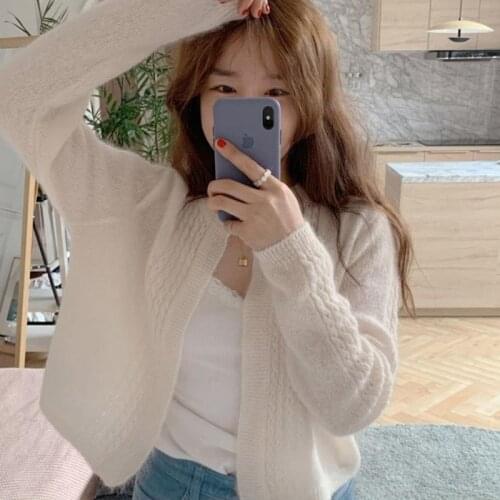 White Knitted Sweater Cardigan Women O-Neck Long Sleeve Elegant Casual Jumpers Knitwear Twisted Outwear Korean Sweater 2020 X310