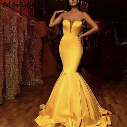 Mermaid Evening Dresses Sweetheart Sleeveless Floor Length Sweep Train Satin Evening Dresses vestidos de fiesta de noche