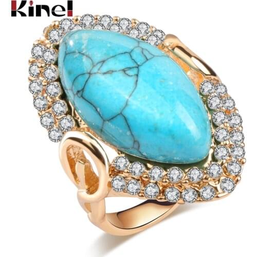 Kinel Hot Fashion Gold Ring For Women Luxury Natural Stone Vintage Jewelry Mosaic White Crystal Rhombus Wedding Party Rings