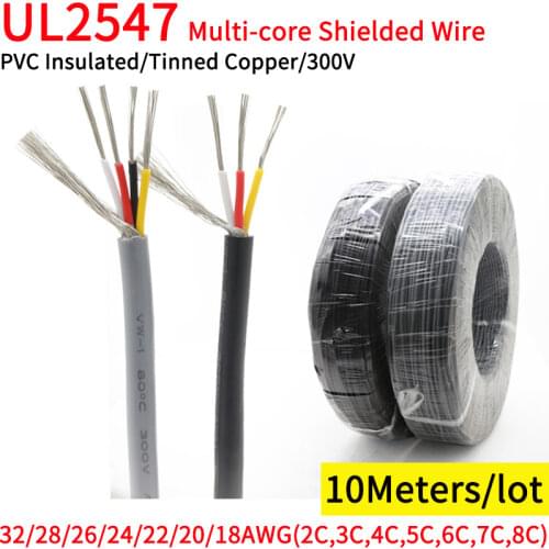10M 30 28 26 24 22 20 18 AWG UL2547 Shielded Wire Channel Audio 2 3 4 5 6 7 8 Cores Headphone Control Copper Signal Cable