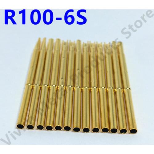 100 PCS/Pack Test Probe Tapered Brass Tube R100-6S Gold Spring Test Probe Test Glod Tool Total Length 29.33mm Dia 1.67mm
