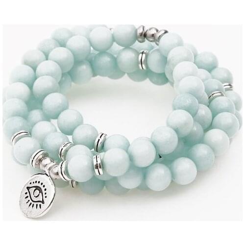 108 beads 8mm elastic adjustable Lotus life tree Buddha OM eye Chakra Reiki agate Onyx Yoga Bracelet necklace fgv234