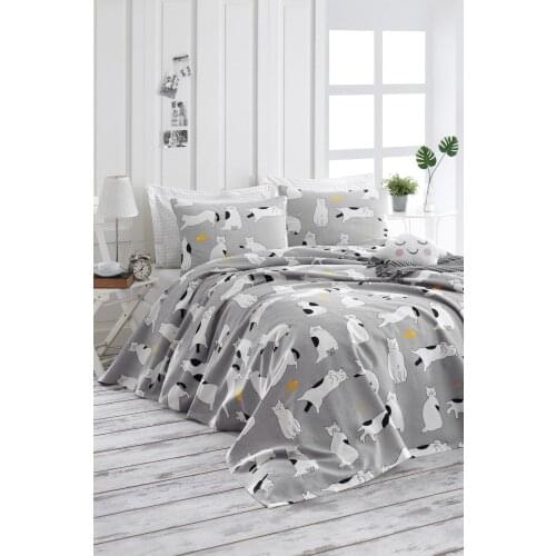 2021 PIQUE Set Turkish Cotton With Pillowcase Bedspread Sets Bed Linen Sheet Modern For Summer King Size Duvet Cover Gray