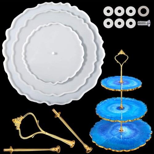 3 Tier Cake Stand Resin Mold Geode Agate Mat Silicone Coaster Moulds Epoxy DIY Making Casting Supplie Cupcake Dessert Tray Molds