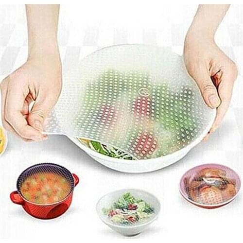 4Pcs/Lot Clear Reusable Silicone Food Wraps Seal Cover Stretch Multifunctional Food Fresh Keeping Saran Wrap Kitchen Tools [3]