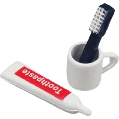 50% Hot Sale 3Pcs 1/12 Dollhouse Mini Bathroom Toothbrush Toothpaste Water Cup Toy Ornaments Collection Supplies Gift