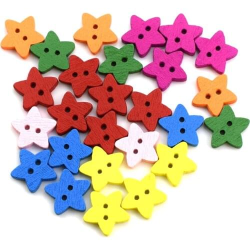 500PCS Mixed Wood Stars Buttons for Scrapbooking Sewing Decorative DIY Wooden Button Crafts Accessories Embellishments