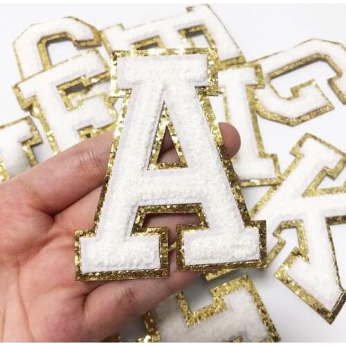 White Letters Seuqins Towel Embroidered Iron On Patch Applique Diy Name Badge Alphabet Patches For Kid Clothing Bags Accessories