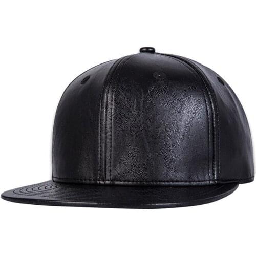 Baseball Cap Men Snapback Flat Bill PU Leather Boys Hip Hop Dad Hat Adjustable Sports Outdoor Accessory