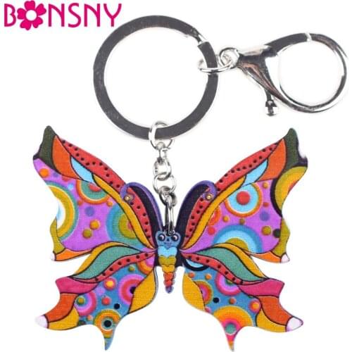 Bonsny 2016 Butterfly Marvel Acrylic Key Chain For Keyring Women Girl Decorative Keychain Bag Charm Pendant Jewelry Aceessories