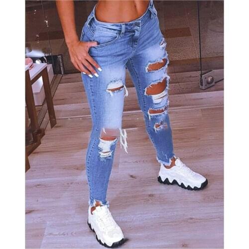Pants Womens Fashion Jeans Low-Waist Hip Slim Button Solid Lady Ripped Stretch Jeans Outdoor Oversized Pants 2021 Fashion