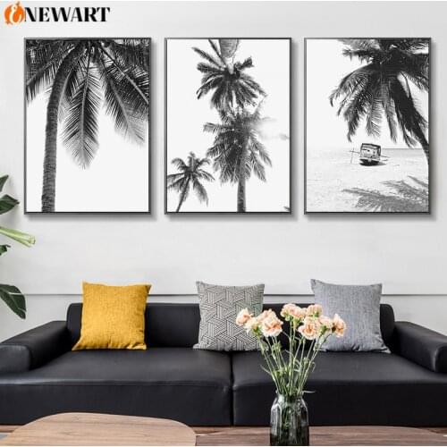 Black White Nordic Wall Art Palm Tree Modern Style Canvas Painting Decoration Home Poster Beach Landscape Decorative Picture