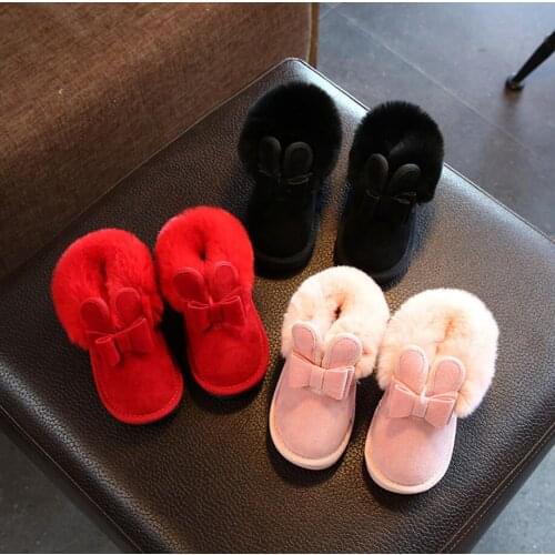 Rabbit Ear Children Boots 2020 New Winter Plush Warm Martin Boys Shoes Fashion Leather Soft Fleece Antislip Girls Warm Boots