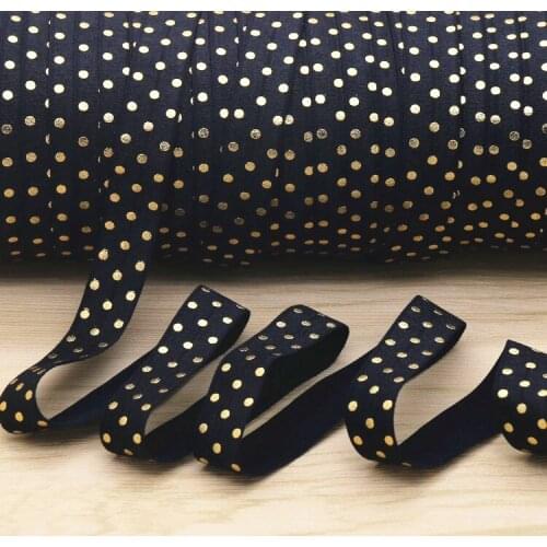 DUWES 5/8'' Free shipping dots gold foil printed Fold Elastic FOE headband headwear hairband diy decoration wholesale OEM H5375