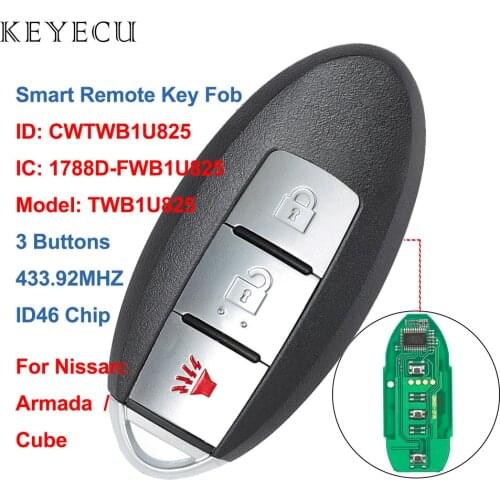 Keyecu CWTWB1U825 Smart Car Remote Key Fob 3 Buttons 433.92MHz ID46 Chip for Nissan Cube 2009-2010 Armada 2017-2018