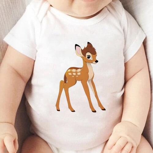 Disney Bambi Graphic Newborn Romper Cartoon White-tailed Deer Print Baby Girl Boy Onesie Funny White Tops Toddler Jumpsuit