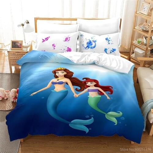 Disney Princess Ariel Princess Bedding Set The Little Mermaid 3D Print Duvet Cover Set Soft Quilt Cover & Pillowcase Bedclothes